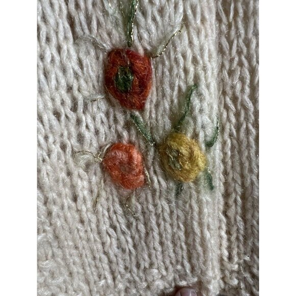 Sidney Gould Vintage 50's 60's Women's Ivory Cardigan Floral Knit Wool Classic - Picture 3 of 5